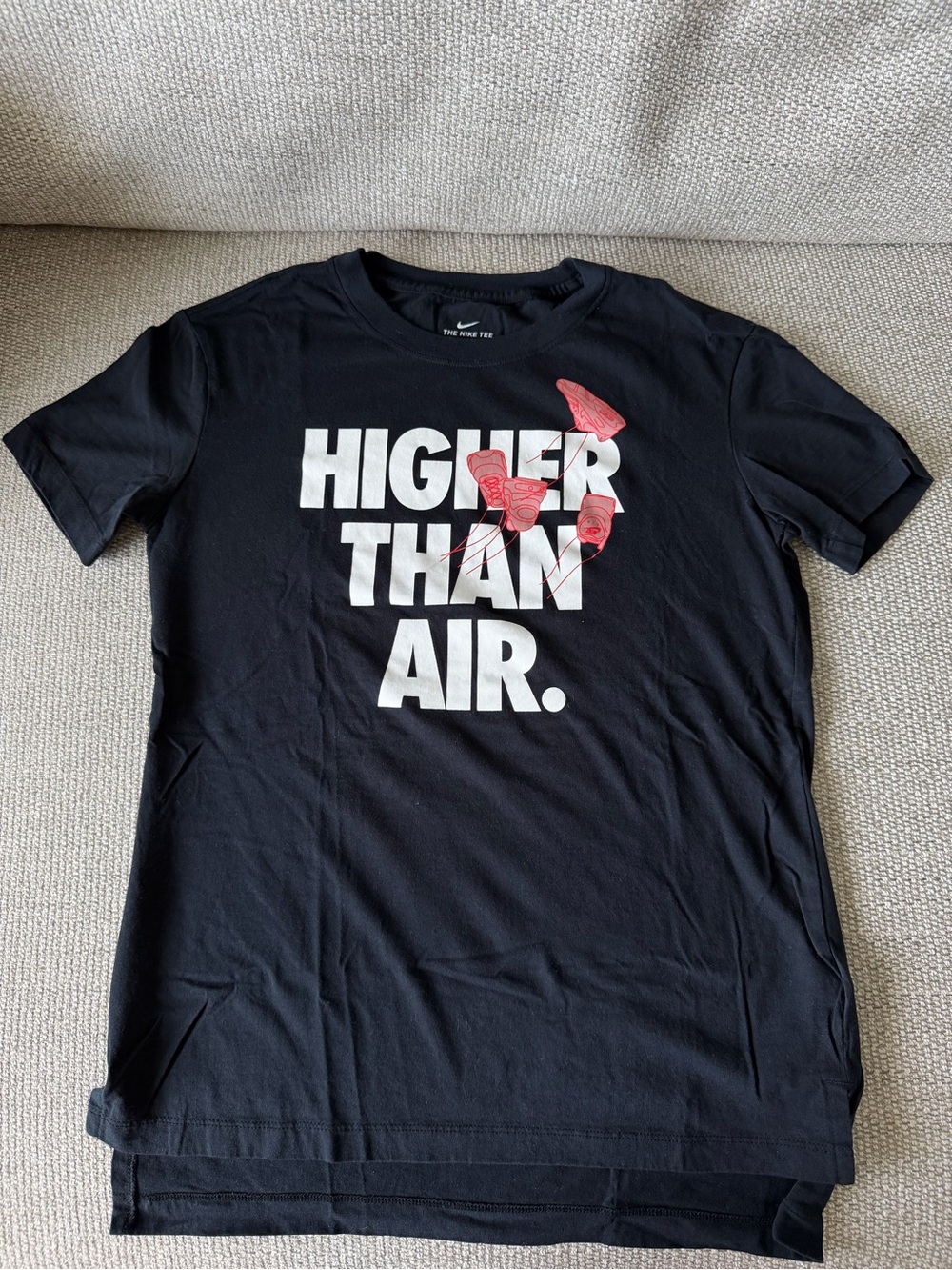 Nike Black Short Sleeve Tee with White Slogan and Red Accents